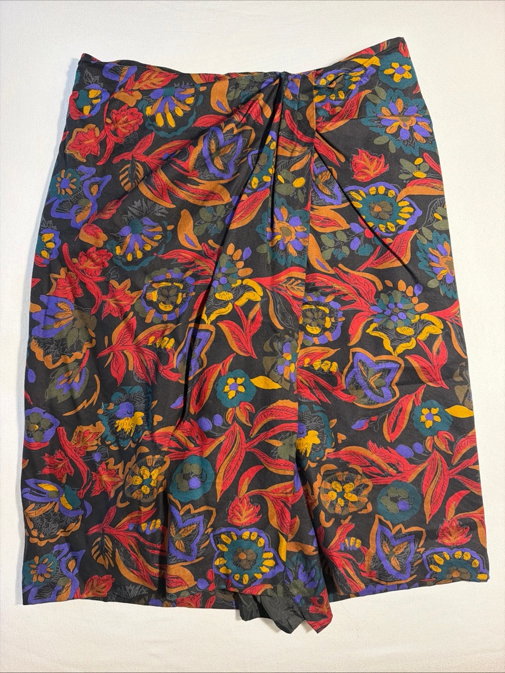 Black Floral Wrap Sarong Skirt with Bold Multicolor Print